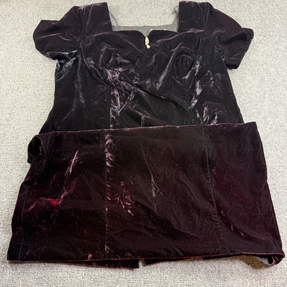 After Dark Romper 20W Purple Velvet Rhinestone Square Neck Short Sleeve Womens